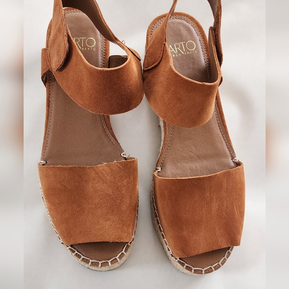 Tan Espadrille Wedged Platform Sandals, Size 9
